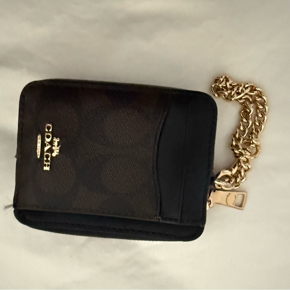 Coach Black and Gold Zip Card Case